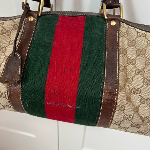 Vintage Gucci Logo & Stripe Weekender Travel Bag - Picture 2 of 12
